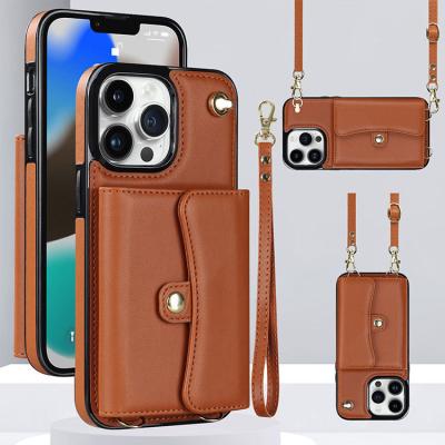 China Iphone 13 12 15 14 Pro Max Mini Wallet Bag Card Holder Slim Case With Lanyard Y Support Wireless Charge for sale