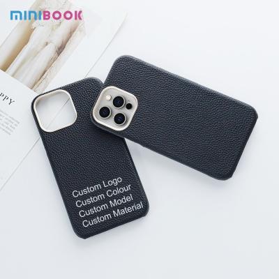 China Customize Pebble Genuine Leather Cover for iPhone 13 14 Protecting Camera Phone Case for sale