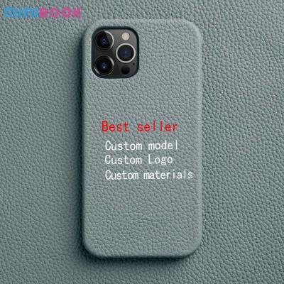 China Custom Logo Genuine Leather Phone Case for iPhone 14 Pro Max Luxury Shockproof Design for sale