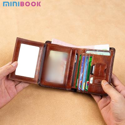 China Unisex Genuine Leather Minimalist Trifold Bifold Slim Wallet with RFID Protection for sale