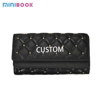 China Women's Gorgeous Rivet Lattice Purses Fashion Long Clutch Wallets with Fold Design for sale