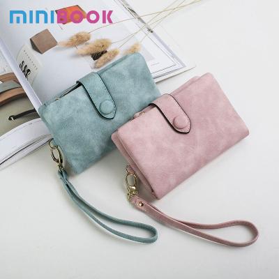 China Long Wallet for Women Colourful Lady Frosted Three Folds Wallet Kawaii Short Wallet for sale