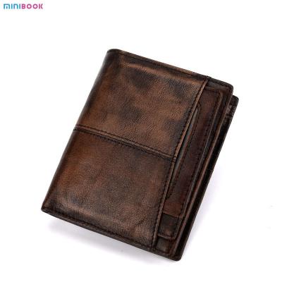 China Short Wallet Rfid Genuine Crazy Horse Leather Wallet Leather Credit Card Holder for Men for sale