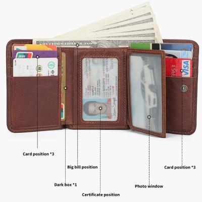 China Customized Crazy Horse Leather Men's Trifold Wallet with RFID Blocking Technology for sale