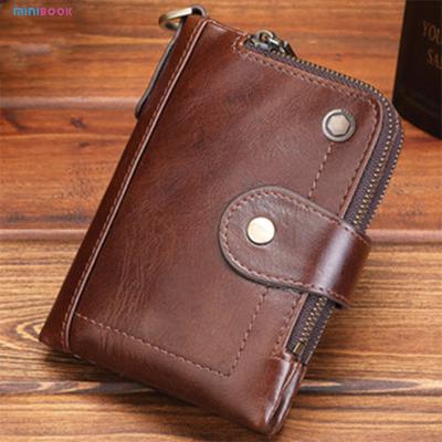 China Multi Card Trifold Wallet With Snap Closure And 2 ID Windows In Genuine Oil Wax Leather for sale