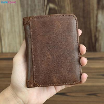 China Custom Logo Crazy Horse Leather Men's Bifold Wallet with Rfid Blocking Protection en venta