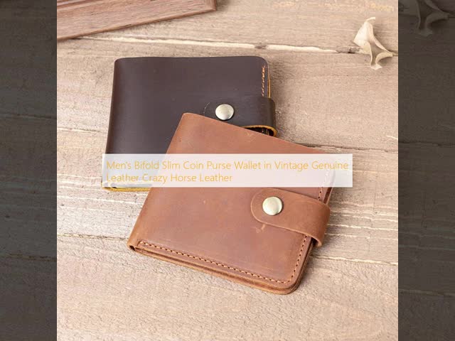 Men‘s Bifold Slim Coin Purse Wallet in Vintage Genuine Leather Crazy Horse Leather