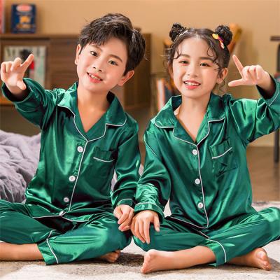 China Breathable Children's Satin Boys And Girls Summer Long Sleeve Ice Silk Elastic Home Clothes Kids Pajamas Shorts Sets Kid Pajamas for sale