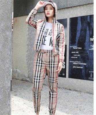 China 2020 new women's spring set women's casual anti-pilling sunscreen pants sports suit plaid long sleeve two-piece striped shirt for sale