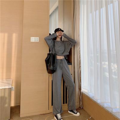 China Female Simple Casual Loose T-shirt High Waist Anti-pilling Thin Wide Leg Pants Suit for sale