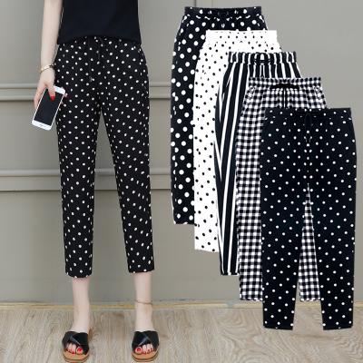 China New Women's Breathable Plaid Capris Summer Casual Chiffon Dot Shorts Pants for sale