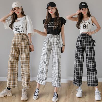 China 2020 Summer Plaid Pants Women's Original Casual Loose Style Breathable Wide Leg Pants for sale