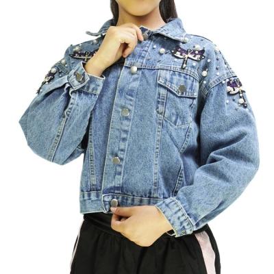 China 2020 Autumn Customized Service Women Breathable Cropped Jean Jacket Light Blue Bomber Shorts Denim Jacket Lattice Jackets for sale