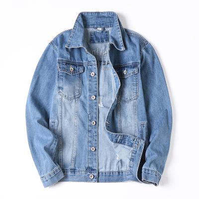 China Breathable EU US Embroidered Denim Jacket Mens Light Blue 2020 Mens Clothing for sale