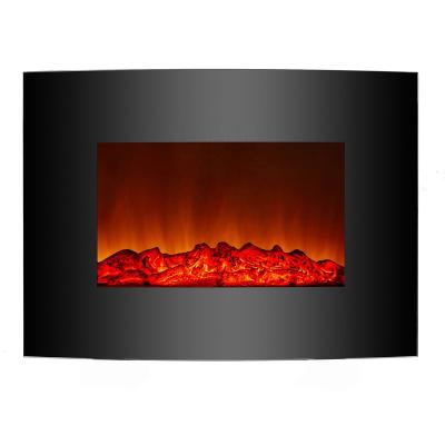 China Hotel 26 Inch Master Black Tempered Glass Flat Panel Wall Mounted Electric Fireplace for sale