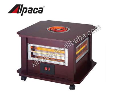 China Hotel Wood Body Four Face Heating With Cooking Stove Quartz Heater for sale