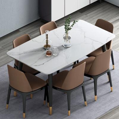 China Italian modern minimalist light luxury home marble custom made hotel dining room dining table and chair combination furniture set for sale