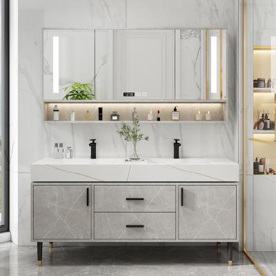 China Space Saving Slate Countertop Hotel Home Bathroom Furniture Set Sink With Modern Bathroom Cabinet Space Saver Lavatory Cabinet of furniture for sale