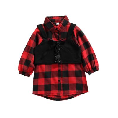 China 2021 new arrival Anti-wrinkle Autumn Kids Girls Shirt Dress with vest black short plaid shirt fashion little girls clothing for sale