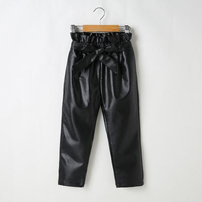 China 2021 Wholesale Hot Selling PU Girls Trousers Stylish Drop Leather Anti-wrinkle Kids Girls Pants Soft Pants for sale