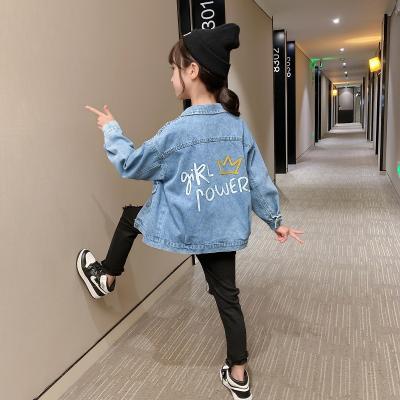 China Autumn Outerwear Girls Coats Children Breathable Denim Clothes Girl Letter Embroidery Sleeve Long Jacket Kids Jeans Clothing for sale