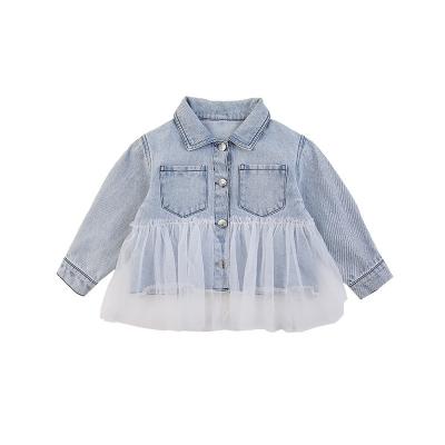 China New arrival cute denim coat breathable for kids girl Tulle ruffled baby coats denim outwear coat for sale