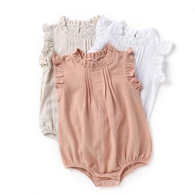 China Flying Sleeve 2021 Summer Baby Toddler Girls Cute Solid Color Flying Sleeve Ruffled Baby Clothes Rompers for sale