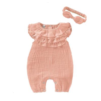 China New Toddler Baby Rompers Cute Infant Baby Rompers Solid Color Solid Sleeveless Ruffled Jumpsuit for sale