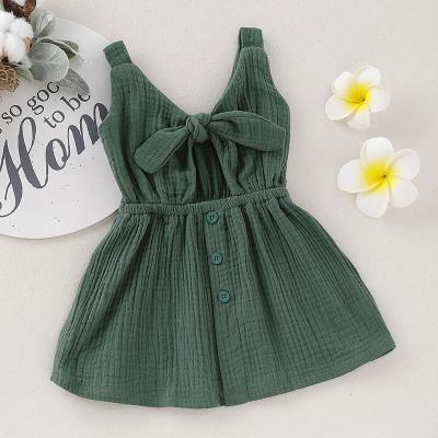 China Anti-wrinkle Latest Infant Baby Dress Solid Color Sleeveless Tied Bow Dress Clothing Toddler Kids Girls Dress for sale