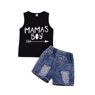 China Smart Casual Summer Outfits Wholesale Kids Boutique Kids Clothes Sets Cotton T-shirt Shorts And Denim Boy Clothes Sets for sale