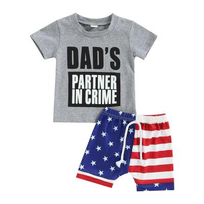 China Boy's Casual 4th July Baby Boy Clothes Summer Two Piece Letter Printed T-shirt+Shorts Clothes Kids Sets for sale