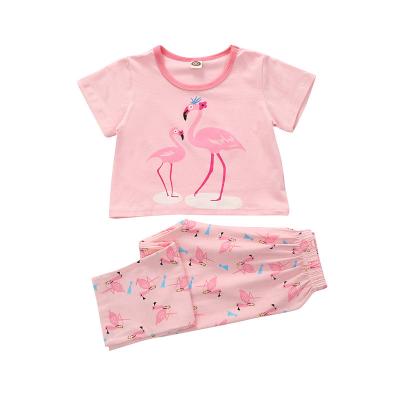 China Cozy Pink Flamingos Girls Kids Loungewear QUICK DRY Sleepwear 2 Piece Cotton Kids Pajama Set for sale