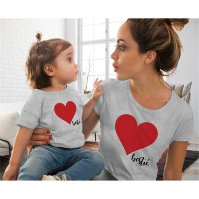 China Hot Sale Summer QUICK DRY T-shirt For Mommy And Me Short Sleeve Heart Pattern Mother And Kids Top Clothes for sale