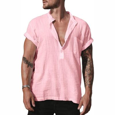 China Shinesia Men's Anti-pilling Shirts Plus Size Henry Shirt Short Sleeve Bamboo Cotton OEM Breathable Casual Custom Shirts for sale