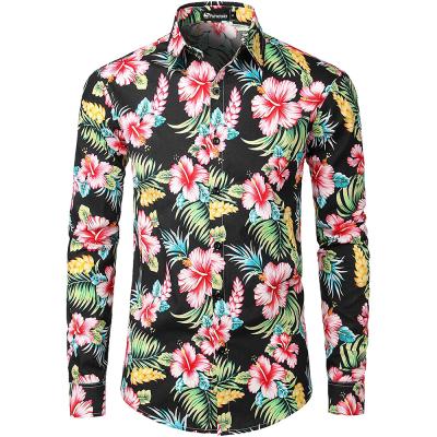 China Shinesia Anti-pilling Men's Flower Shirts Slim Long Sleeve Flower Printed Cotton Breathable Casual Custom Shirts for sale