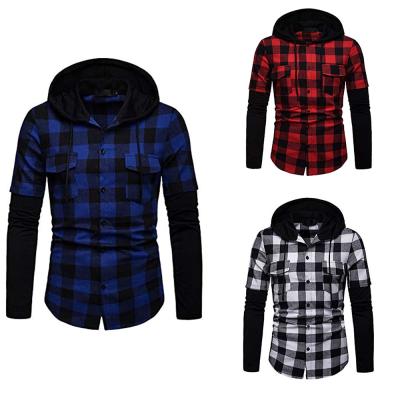 China Shinesia Men's Anti-pilling Plus Size Hooded Classic Outdoor Work Pocket Flannel Splice Drawstring Plaid Casual Shirts for sale