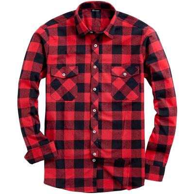 China Shinesia Men's Anti-pilling Shirts Plus Size Long Sleeve Plaid Flannel With 2 Pockets Casual Comfortable OEM Custom Shirts for sale