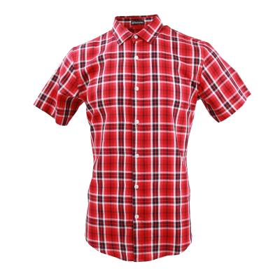 China Shinesia Men's Anti-pilling Shirts Plus Size Red High Quality Regular Casual Cotton Plaid Short Sleeve OEM Custom Shirts for sale