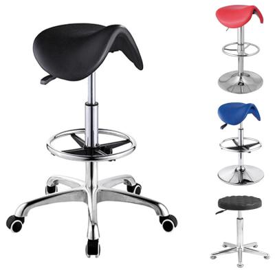 China Durable Adjustable Height Saddle Shape ESD Lab Chair Bar Stool Workshop Chair PU Lab Stool Anti Static Rotation for sale