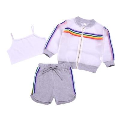 China 2019 Hot Summer New Girls' Clothing Sets Sun Protection Top +Solid Casual Shorts +Solid Vest Outfits Kids Children Set Cloth for sale