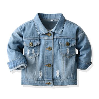 China Wholesale Breathable Cardigan Denim Shorts Long Sleeve Lapel Collar Kids Distressed Jacket for sale