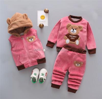 China 3 Piece Baby Boy Clothing Set Velvet Casual Thermal Sweater With Bear+Hooded Vest+Pants Kids Clothes Boys Winter Warm Outfit Girls for sale