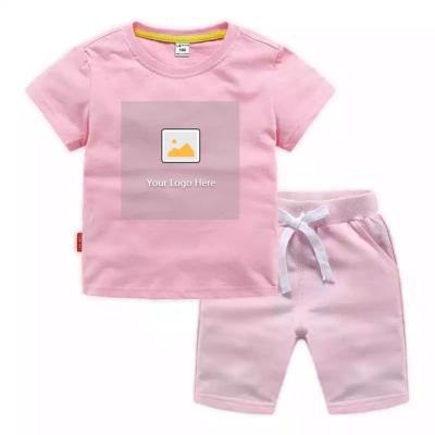 China 2021 Casual Boys Fall Clothing Set Boys Clothing Set Kids Label Customization Solid Color Cotton Knit T-shirt Set Custom Made for sale