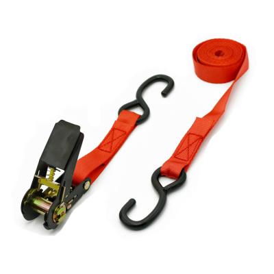 China Doing Cargo Lashing Tie Straps Custom Printed 1 Inch Polyester Webbing With Coated S Hook Ratchet Tie Down for sale