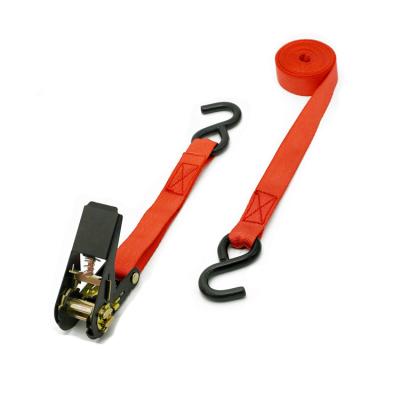 China Doing Cargo Lashing Tie Down 1 Inch/25mm Polyester Customer Color S Hook 800kg Tie Down Ratchet Tie Down for sale