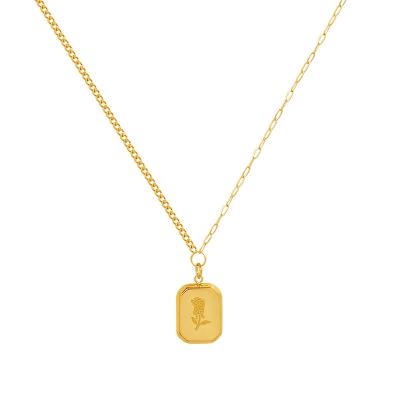 China FASHIONABLE Hot Selling Delicacy Thin Wholesale Gold Plated Square Pendant Rose Engravable Charms Necklace 18k Steel for sale