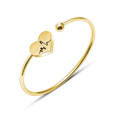 China FASHIONABLE Gold Open Elastic Adjustable Bangle Stainless Steel Stainless Steel Heart Love Stretch Luxury Big Bracelets For Women for sale