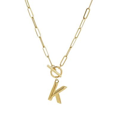 China FASHIONABLE Ot Buckle Paper Clip Stainless Steel Gold Chain Initial Necklace For Women for sale