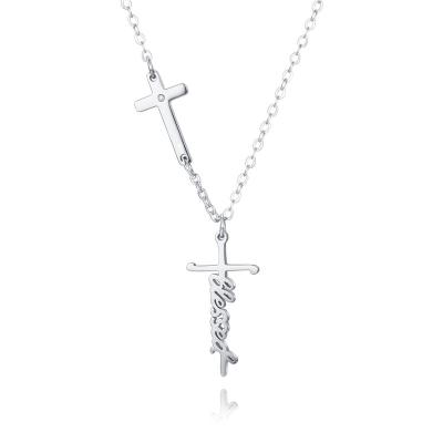 China FASHIONABLE Ladies Letter Stainless Steel Cross Necklace Pendant Necklace For Women for sale