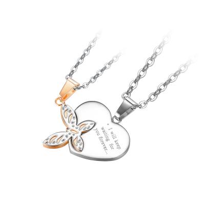 China Dropshipping Charm Fashion Couples Butterfly Stainless Steel Choker Love Heart Hot Selling Pendant Necklace for sale